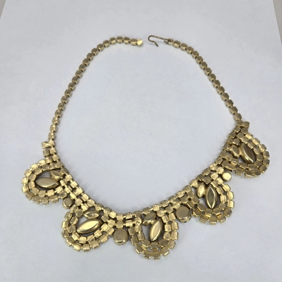 Topaz Aurora Borealis Rhinestone 1950 Choker With Molded Art Glass Leave **READ* - Picture 6 of 10